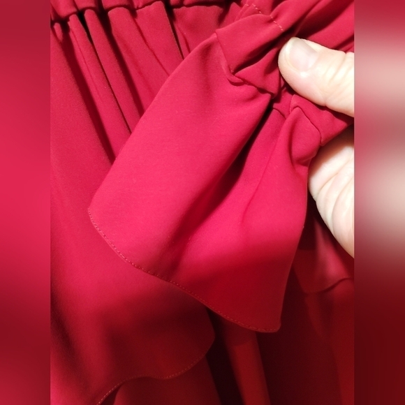 MM6 Maison Margiela Elastic Waist Dress 42 6 Red Flounce Sleeve - Picture 8 of 13
